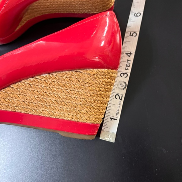 Prada Red Wedges Size 38 Red Patent Leather Peep Toe Espadrilles Made In Italy - Picture 8 of 14